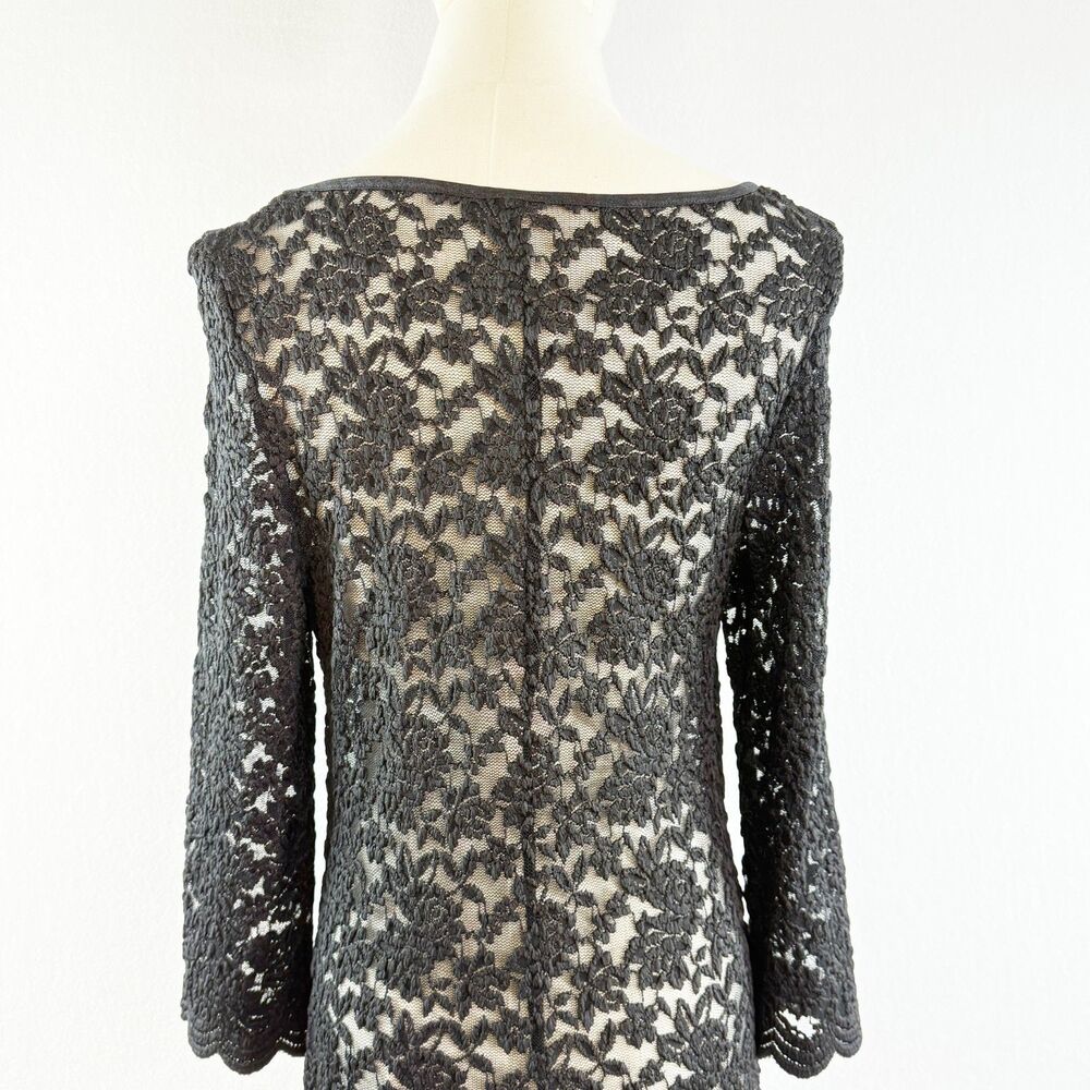 Vintage 1990s | Thea Dora | Black Lace Sheer Body Long Sleeve Tight Dress | Sz M - Picture 5 of 6